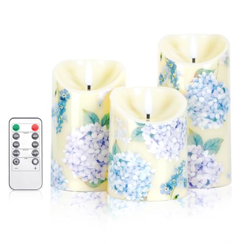 Ouvibor 3 Pcs Hydrangea Flameless LED Candles with Remote