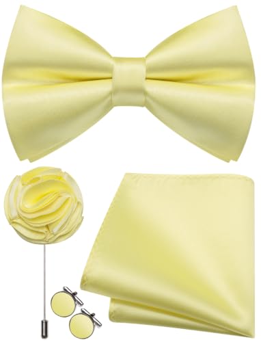 Image of Solid Color Bow Ties for Men Silk Pre-tied Tuxedo Bowtie Set 4PCS