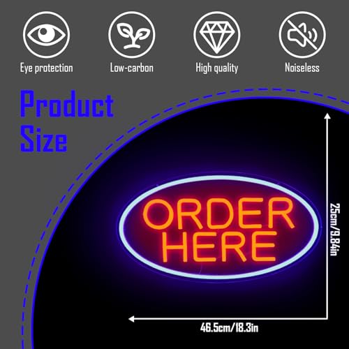 Image of Order Here Neon Sign Order Here Sign Business Neon Sign for Wall Decor Neon Led Sign Order Neon Light Sign Light Up Sign for Coffee Shop Opening Restaurant Cafe Bar Decor Supermarket