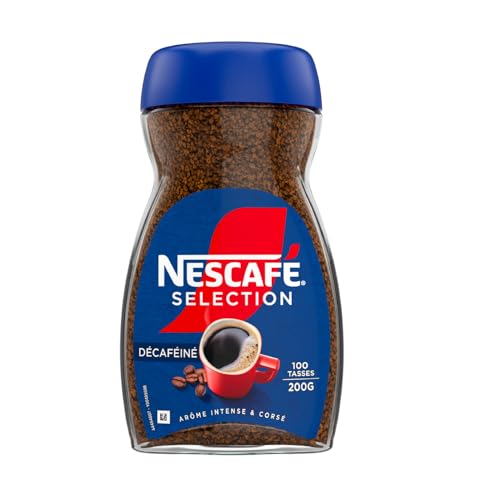 NESCAFE Sélection Décaféiné - Café Soluble Instantané - Grains Robusta - Flacon De 200 g