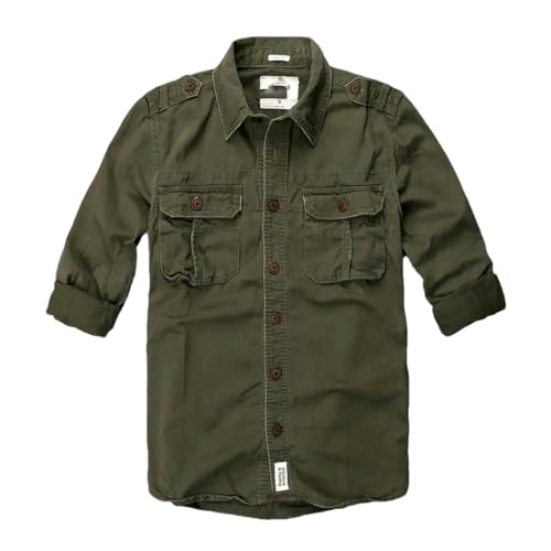 Chemises d'été décontractées pour hommes manches longues coupe cargo militaire en lin de coton
