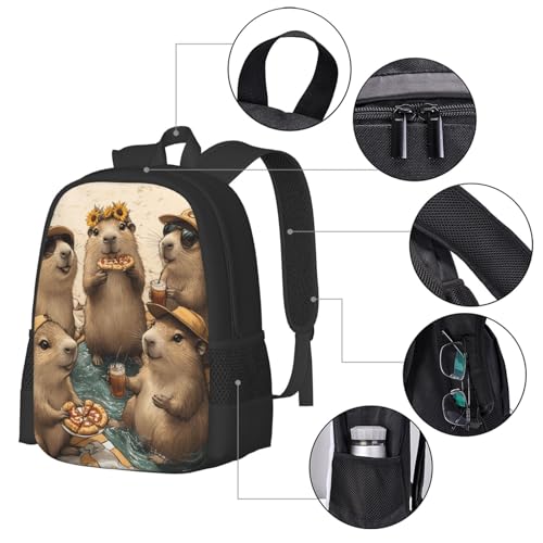 Image of Cute Capybara Print Backpack For Men Women Lightweight Daypack For Daily Commutes Business Travel Hiking