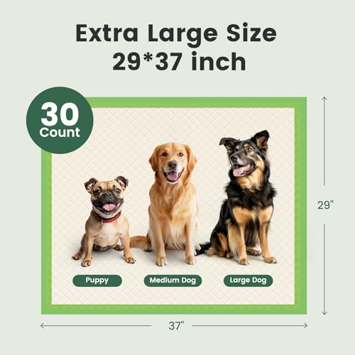 Image of Gardner Pet Dog Pee Pads Extra Large 29 inchx37 inch, XL Thicker ECO Green Disposable XLarge Puppy Training Pads Super Absorbent Full Edge-Wrapping Pad for Dogs, Puppies, Doggie, Cats, Rabbits-(30 Count)