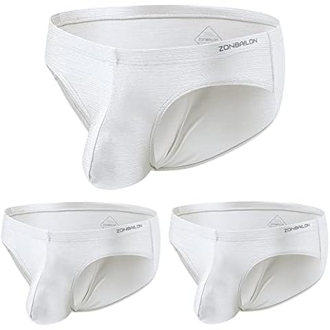 Zonbailon Mens Sexy Bulge Enhancing Briefs Underwear Men Low Rise Ice Silk Lightweight Stretch Smooth Comfy Tagless Undies, 3*white, XL/40"-42" Cover