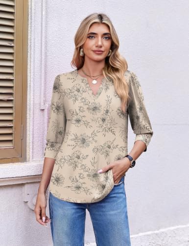 Ekouaer Womens Blouses Flower Tops Lightweight V Neck Ladies Tee Shirts - image 4