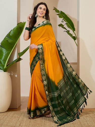 Image of AKHILAM Women's Mysore Silk Kanjivaram Pure Soft Ombre Print Saree With Unstitched Blouse Piece (73ALEKHA7301 NV Parent)