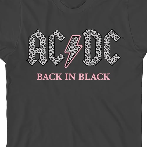 AC/DC Back in Black Gray Leopard Print Logo Crew Neck Short Sleeve Girl's Black T-Shirt2