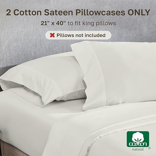 Image of California Design Den King Size Pillowcase Set - 400 Thread Count, 100% Cotton Sateen, Set of 2 Pillow Covers, Soft and Breathable - Ivory (Pale Tone)