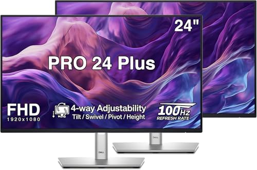 Image of Dell PRO 24 Plus 24 inch FHD IPS Monitor 2 Pack | 4-Way Adjustability Tilt /Swivel /Pivot /Height, Anti-Glare, Flicker Free, 250 nits, VESA Mount, Displayport, HDMI, Black /Silver