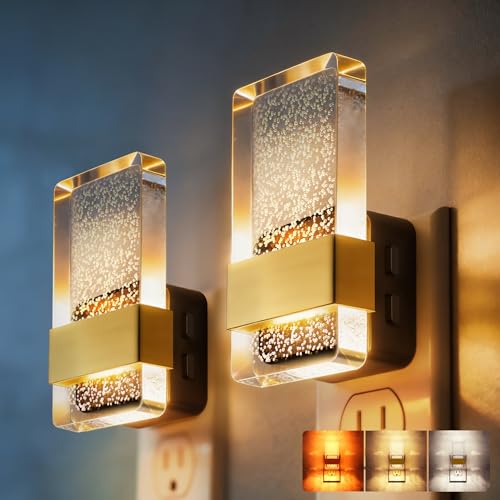 Image of DORESshop LED Night Light, [2 Pack] 3 Level Dimmable Nightlight | Bubble Decorative Nightlight, Dusk to Dawn Sensor, Wall Sconce-Style Design Nightlights for Bathroom, Hallway, 3CCT