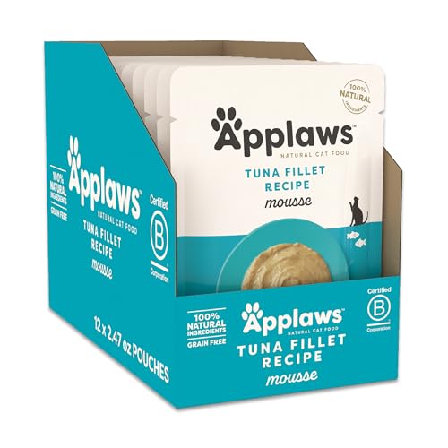 Image of Applaws Natural Premium Wet Cat Food for Adult Cats, Tuna Fillet Recipe Mousse Pack of 12 x 70g Pouches