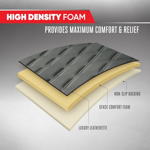 Image of Motor Trend Rear Seat Cushion - Gray Diamond Stitched Faux Leather Rear Seat Cover for Cars, Trucks, SUVs - Padded, Waterproof, Non-Slip Back Seat Cover with Storage Pockets