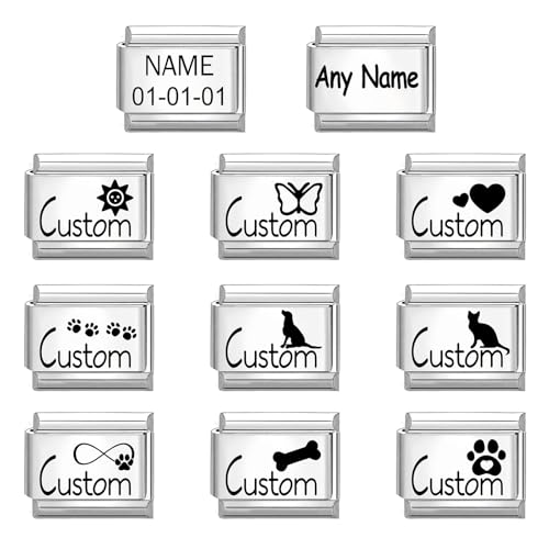 Hoomall Custom Italian Charms Links with Text Personalized Sliver Charm Link Jewelry 10mm*9mm Italian Charm Bracelet Link Custom Bracelet Gift3
