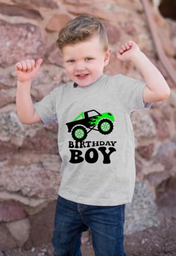 Birthday Shirt Monster Truck Boys Toddler T-Shirts Birthday Tees Little Kids Top Outfit White Gray 2nd 3rd 4th 5th 6th 7th2
