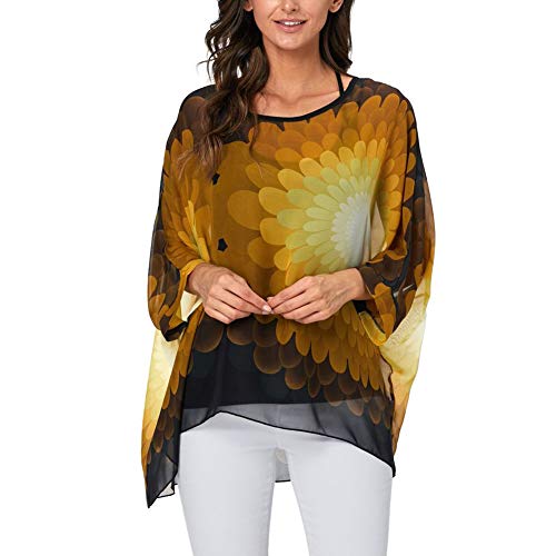 Image of Ckikiou Plus Size Batwing Flowy Semi Sheer Chiffon Blouse Tunic for Women Summer Floral Print Boho Beach Cover ups