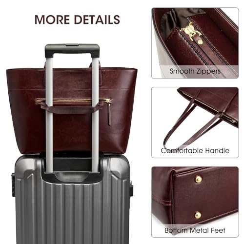 Image of Kattee Vintage Genuine Leather Work Tote for Women | Spacious interior with a zip compartment for organized work, travel, and everyday essentials.