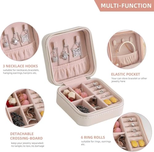 Image of Ballotte Jewellery Organiser PU Leather Zipper Portable Storage Box Case with Dividers Container for Rings, Earrings, Necklace Home Organizer (WHITE BOX)
