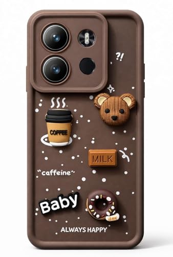 Image of Bintage Ball Bear| Donut| Milk Cake| Baby| Coffee Rubber Case Full Body & Camera Protection Back Cover Compatible for Tecno POP 7 Pro - Brown