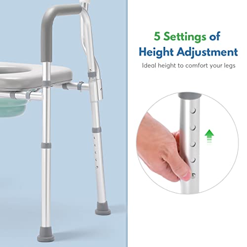 Auitoa 4-In-1 Raised Toilet Seat With Handles And Back, Medical Bedside Commode Chair, Adjustable Toilet Safety Frame, Shower Chair For Seniors, Elderly, Handicap, Pregnant，Collapsible Basin Included #TOP2