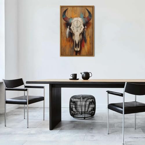 Image of AIYISU Western Bull Skull Canvas Wall Art Rustic Tribal Cow Skull Wall Decor, Southwestern Boho Prints Painting Rustic Western Farmhouse Artwork for Living Room Bedroom Office Home Decorations 24x36