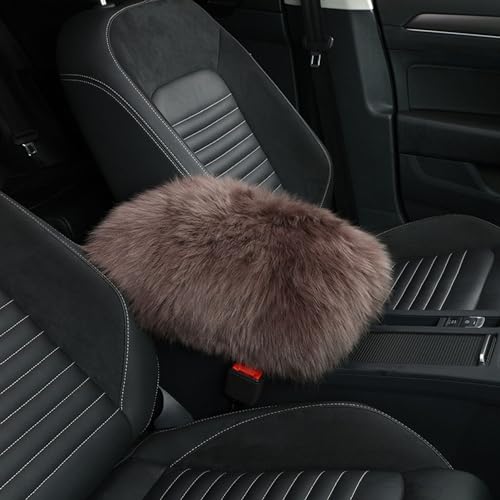 Forala Auto Center Console Pad Furry Sheepskin Wool Car Armrest Seat Box Cover Protector Universal Fit (W-Purple) (Long-Tan)