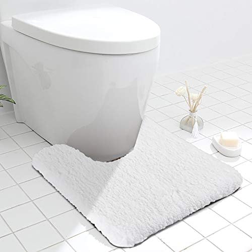 Seavish Luxury White Contour Bath Rug, 19.5 X 19.5 Inches Shaggy Bathroom Rugs,Non Slip Efficient Water Absorbent Machine Washable Tufted Bath Mat Microfiber Soft Thick Plush U-Shaped Toilet Mat
