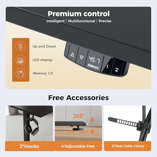 Image of Agilestic Electric Standing Desk, 48 x 24 Inches Height Adjustable Desk, Sit Stand up Desk for Work Office Home, Splice Board, Black