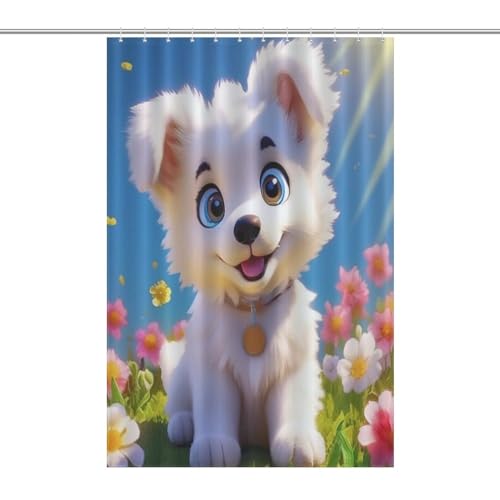Rideau de douche chien en polyester imperméable lavable 122x183 cm avec crochets - 7