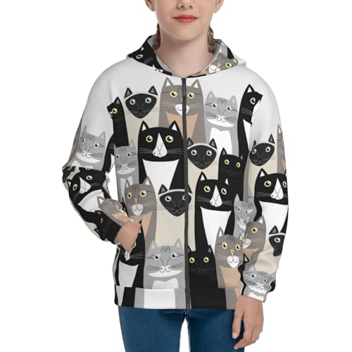 Colors Cats Kids Pullover Hoodies Boys Zip Up Sweatshirts Girls Athletic Clothes with Pocket3