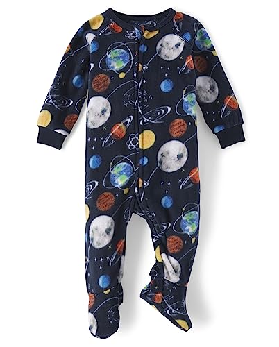 The Children's Place Baby Boys' and Toddler Fleece Zip-Front One Piece Footed Pajama, Planets