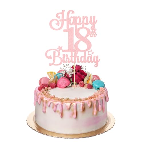 ZEYIYER 18th Cake Toppers Rose Gold 18th Happy Birthday Cake Decorations Glitter Eighteen Years Old Cakes Picks for Birthday Party Supplies