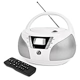 Portable CD Player Boombox with Bluetooth, FM Radio, USB Playback, Stereo Sound, Remote Control, Home Stereo Music System for Seniors and Family Gatherings (White)