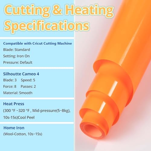 Image of HTVRONT Neon Heat Transfer Vinyl Bundle - 8 Rolls 12in * 3ft Iron on Vinyl for T-Shirts, Green & Orange Neon HTV Easy to Cut & Weed, Compatible with Cricut or Silhouette Cameo