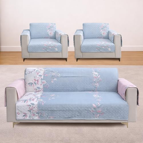 Image of Homerz Premium 7(3+1+1) Seater Quilted Reversible Sofa Cover Mat with Pocket Arms | Polyester Blend 350 GSM Full Coverage & Back Belt for Stability (Velaro, 5(3+1+1) Seater)