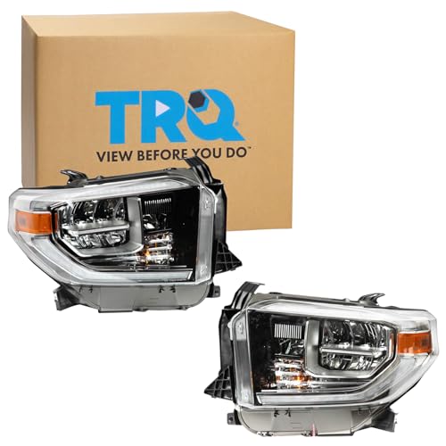Image of TRQ 2 Piece Headlight Assembly Set LED Smoked Chrome Accent Driver & Passenger Side Compatible with Toyota Tundra 2018 TO2502263 TO2503263 811100C210 811500C210