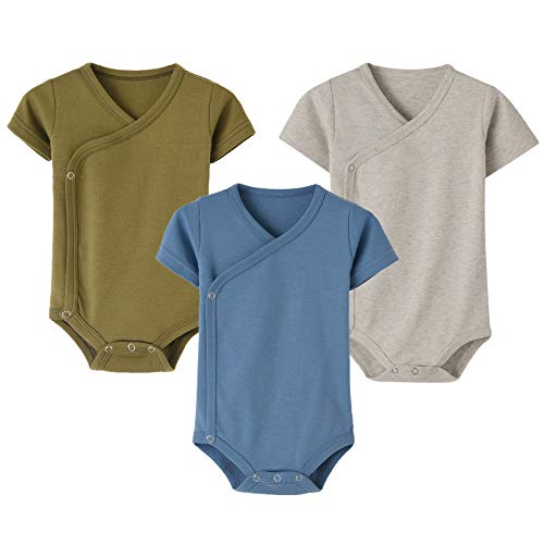 Image of Baby Boys Girls 3-Pack Side Snap Bodysuit Cotton Short Sleeve Soild Kimono Shirt 0-12 Months