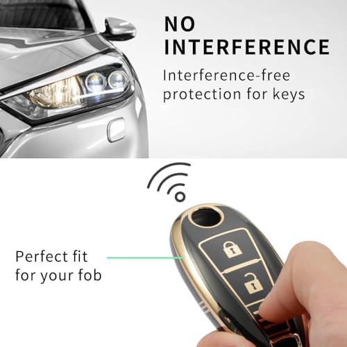Image of TPU Car Key Cover Black & Golden Compatible for Suzuki Baleno, Vitara Brezza, Ignish, Ciaz,S-Cross, Swift (Suzuki, 3 Button Push Start Key)