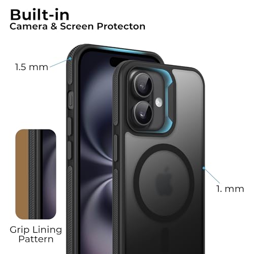 Image of A rtistque Compatible with Safe Frosted Ultra Matte Back Cover Case for iPhone 16 | Smooth Sides with Grip | Stylish Protective Design | Raised Camera Edges | Back Cover - Black