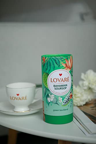 Loose Leafs Assorted Tea By Lovare Made In Ukraine - Black And Green, Floral, Passion Fruit, Huchlebbery Herbal Set With Flowers - Gift Box For Blooming Tea Lovers Men & Women - 80 G (Bahamian Soursop) #TOP3