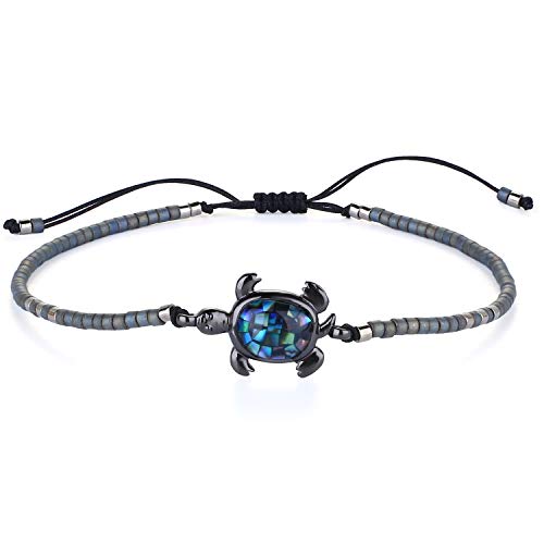 KELITCH Abalone Muschel Perlenarmband Verstellbare Schildkröte Anhänger Rocailles Wickelarmband Freundschaft Armreifen Schmuck (Grau)