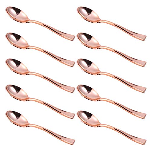 Mini cucharas PS de 24 uds, cucharas de plástico para pasteles, cucharas de pudín de postre, cucharas de helado para el hogar, tienda, fiesta, cumpleaños, oro rosa Cover