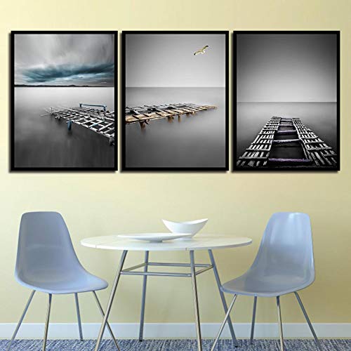 Affiches impression nordique paysage lac set de 3 toiles d'art moderne haute définition 50x70