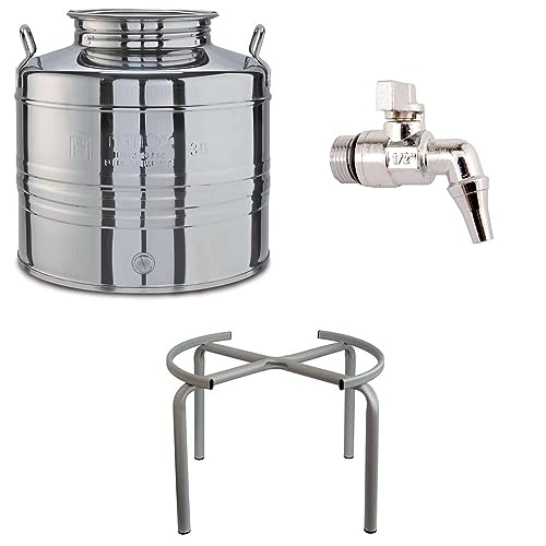 eacommerce Contenedor bidón barril para aceite de acero inoxidable Olivà con tapón hermético a rosca … (Varilla + grifo + soporte, 15 litros)
