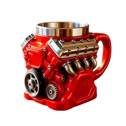 Hulezt V8 Engine Coffee Mug, Retro Engine Coffee Mug with Stainless Steel Double Wall Insulation, V6 Engine Mug for Father’s Day, Car Lovers, Husband, Mechanic, Car Enthusiast (1, V6)