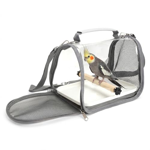 Boîte de transport pour oiseaux avec tige en bois et plateau, sac à dos pour oiseaux, sac de transport pour oiseaux, sac à dos léger pour perroquets, perruches, 1 molaire grise