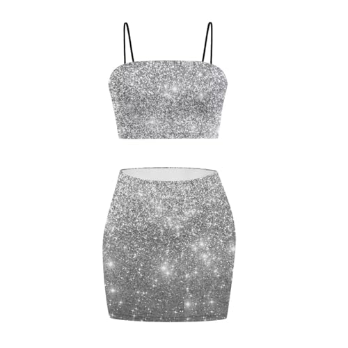 Image of Biyejit Women's 2 Piece Summer Outfits Spaghetti Strap Crop Tops and Bodycon Mini Skirt Dress Set Plus Size S-4XL