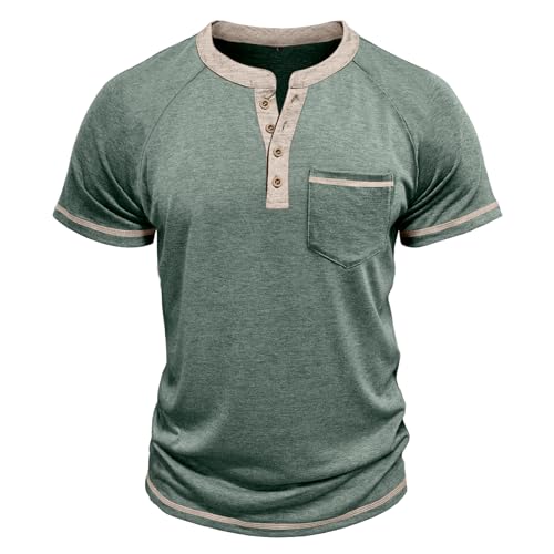 Mens Henley Shirts Short Sleeve Casual Button Basic T-Shirts Summer Classic Vintage Tee Shirts with Pocket2