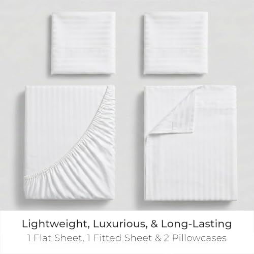 Image of Mellanni Full Sheets Set - 4 PC Iconic Collection Bedding | Hotel Luxury, Extra Soft, Cooling Bed Sheets - Wrinkle, Fade, Stain Resistant (Full, Striped White)