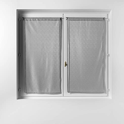 Douceur d'Intérieur, Paire de Voilage Droite Passe Tringle 2 x 60 x 120 cm Maille, Castille Gris