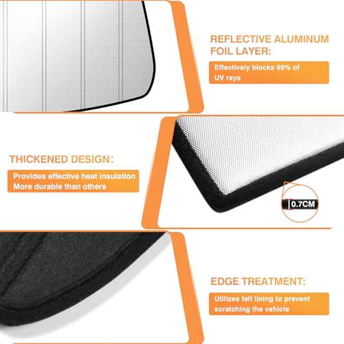 Image of KUST Windshield Sun Shade for Tesla Model Y 2019-2024(Fit Model Y Juniper 2024 2025) Foldable Thicken Window Sunshade UV Protection Keep Cool Sunshield Sun Visor Accessories Aluminum Film